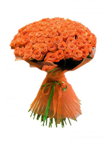 Bunch Of Roses With Wrapping Orange/Green
