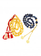 2-Piece Natural Lapis Lazuli And Amber Sand Sibha Prayer Beads متعدد الألوان
