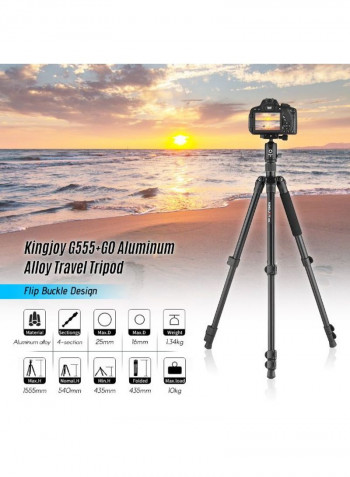 G555+G0 4-Section Travel Tripod With Panoramic Ball Head Flip Buckle Design 46.0x11.2x11.0centimeter Black