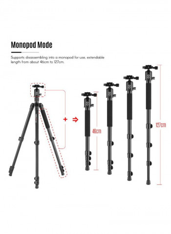 G555+G0 4-Section Travel Tripod With Panoramic Ball Head Flip Buckle Design 46.0x11.2x11.0centimeter Black