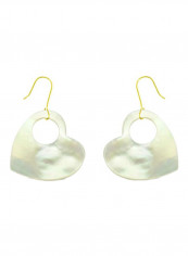 18 Karat Gold Heart With Hole Mother Of Pearl Dangle Earrings