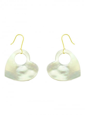 18 Karat Gold Heart With Hole Mother Of Pearl Dangle Earrings