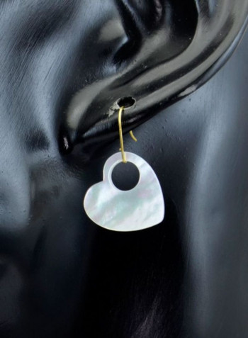 18 Karat Gold Heart With Hole Mother Of Pearl Dangle Earrings