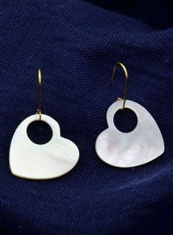18 Karat Gold Heart With Hole Mother Of Pearl Dangle Earrings
