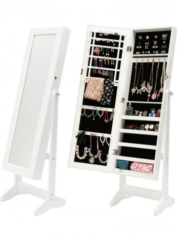 Free Standing Lockable Mirror Cabinet White 40x47x157centimeter