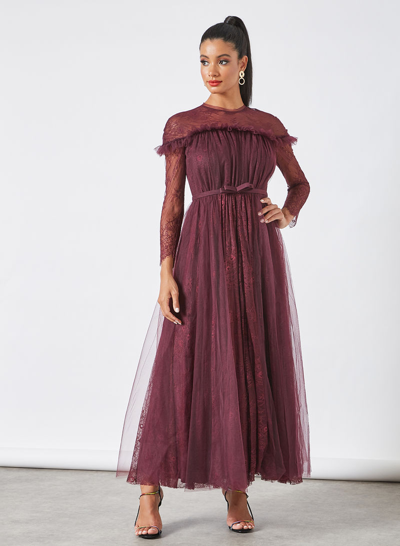 Mesh Overlay Lace Dress Purple