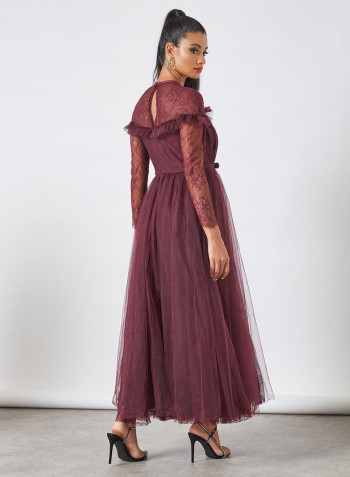 Mesh Overlay Lace Dress Purple
