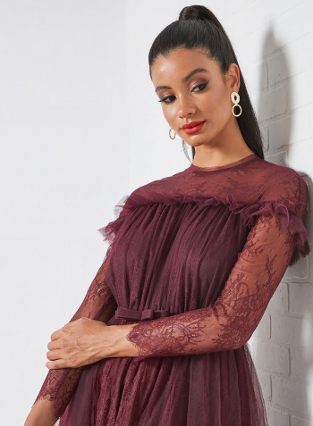 Mesh Overlay Lace Dress Purple