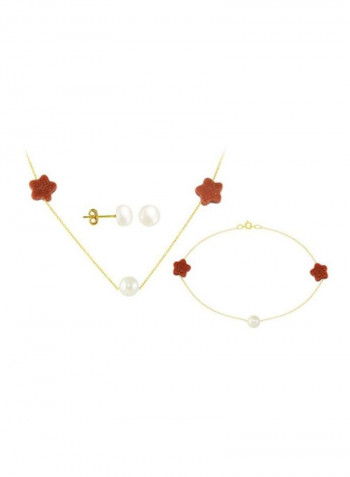 4-Piece 10 Karat Gold Star Sunstone And Pearl Jewellery Set