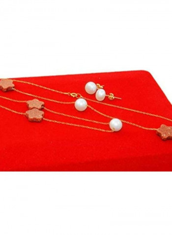 4-Piece 10 Karat Gold Star Sunstone And Pearl Jewellery Set