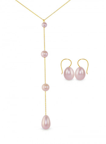 18 Karat Gold Gradual Built-in With Drop Pearl 2 Piece Jewellery Set