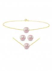 Set of 3 18 Karat Gold Pearl Necklace, Bracelet and Earrings