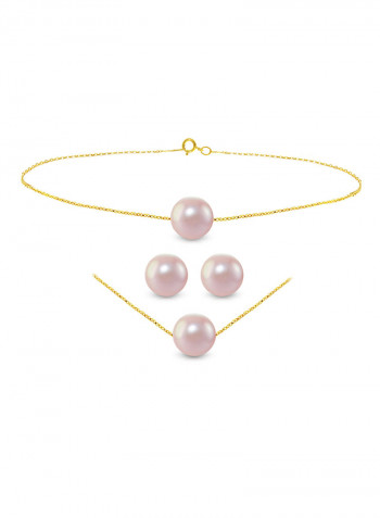 Set of 3 18 Karat Gold Pearl Necklace, Bracelet and Earrings