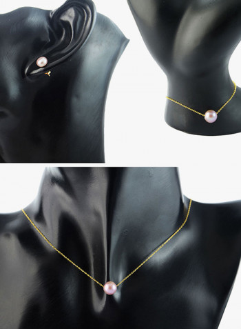 Set of 3 18 Karat Gold Pearl Necklace, Bracelet and Earrings