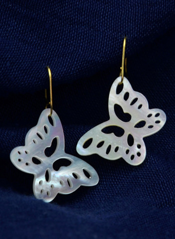 18 Karat Gold Butterfly Mother Of Pearl Earrings