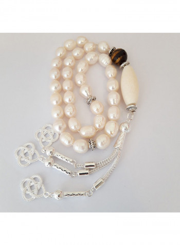 Tasbeeh Men Gift Natural Pearl, Coral and Crafted Tiger Eye Rosary Prayer Beads