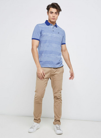 Half Sleeve Casual Embroidary T-Shirt Blue