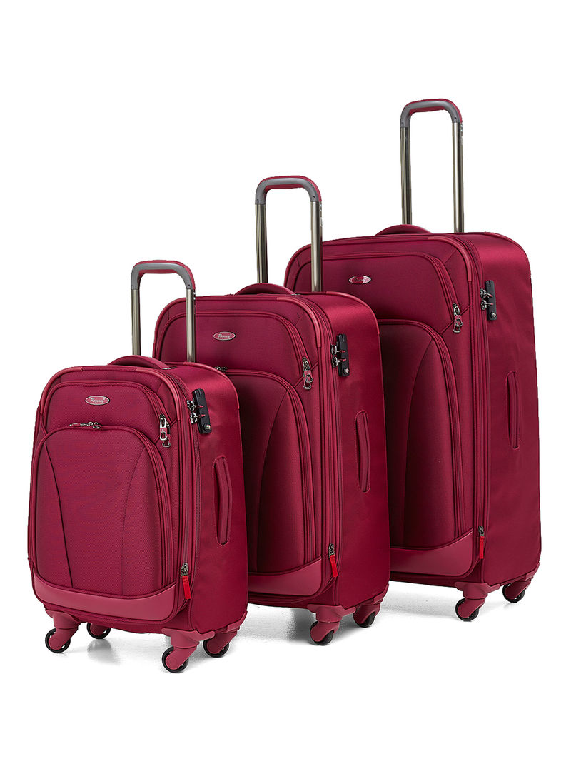 Softside 3 Piece Luggage Trolley Set Strawberry Red