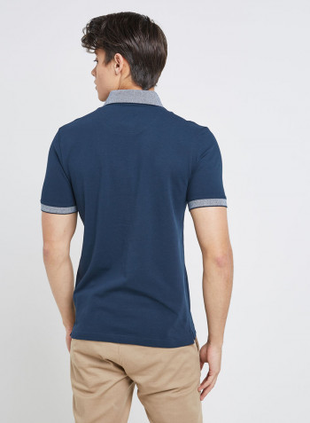 Half Sleeve Casual Embroidary T-Shirt Navy Blue