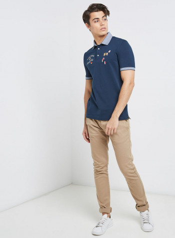 Half Sleeve Casual Embroidary T-Shirt Navy Blue