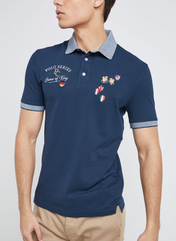 Half Sleeve Casual Embroidary T-Shirt Navy Blue