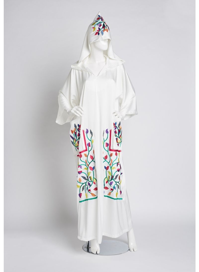Floral Embroidered Kaftan White