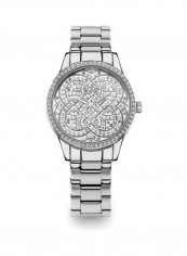 Women's Silver Bracelet Watch With Gun Dial And Crystal Detail