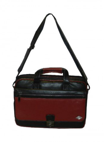 Leather Office Shoulder Bag Black/Red