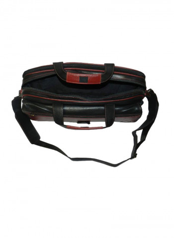 Leather Office Shoulder Bag Black/Red