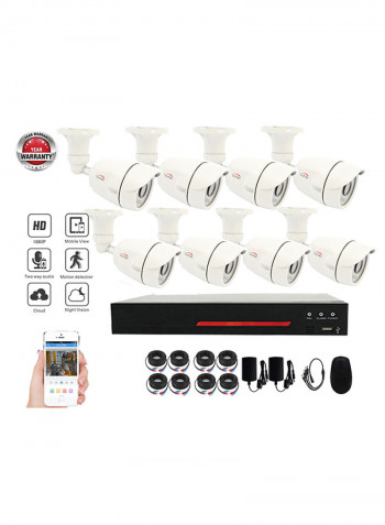 8-Piece 1080P 8CH Home Security Bullet Surveillance Camera With DIY Kit
