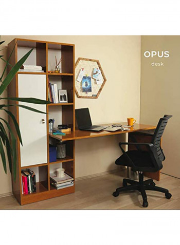 Opus Computer Desk with Storage And Bookcase Teak