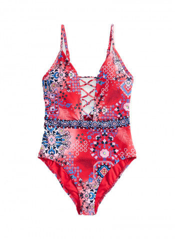 Allover Print Laced One-Piece Chilli