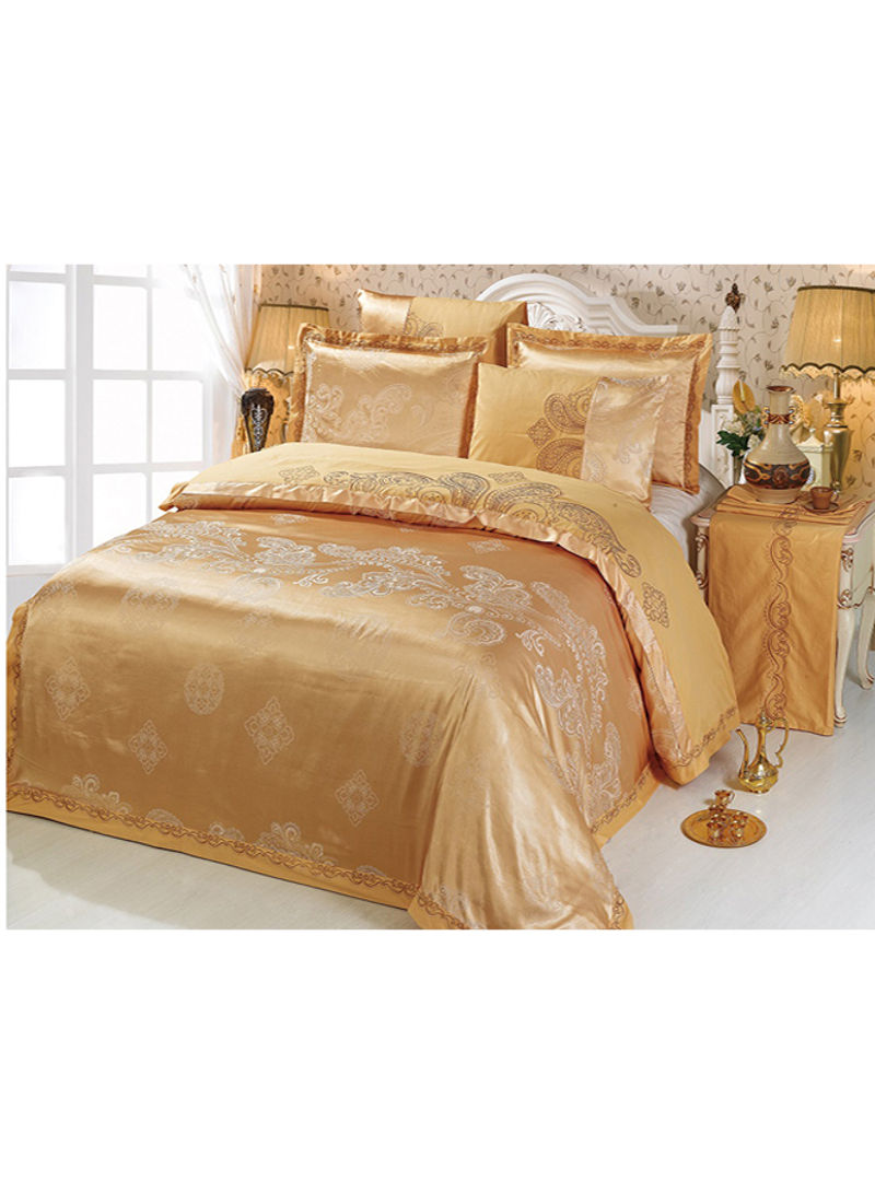 6-Piece Bedding Set With Jacquard Quilt Cover Cotton Gold King