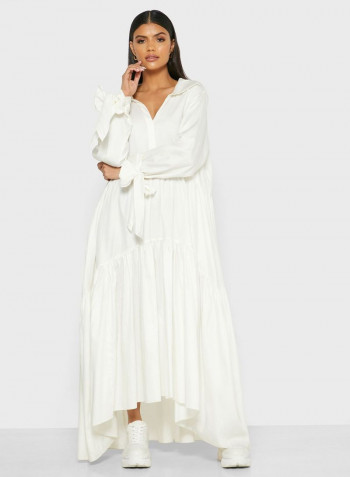 Tiered Long Sleeve Maxi Dress White