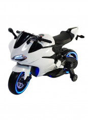12 V Ducati Style Light Up Power Ride On MotorbikeWhite 108x52x28centimeter