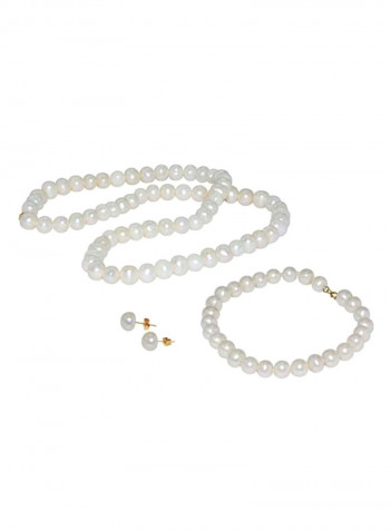 18 Karat Gold White Pearl Strand Jewellery Set