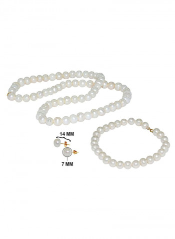 18 Karat Gold White Pearl Strand Jewellery Set