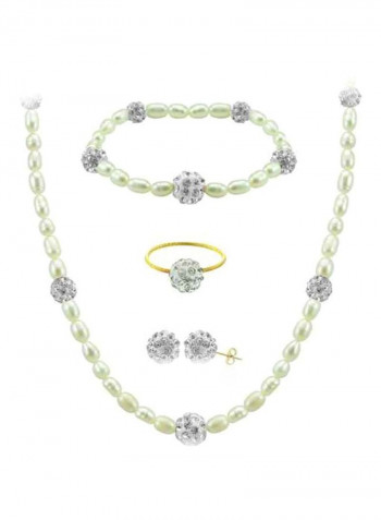 18 Karat Gold Built-in Gradual Crystal Balls And Pearls Strand Jewellery Set