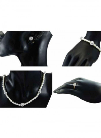 18 Karat Gold Built-in Gradual Crystal Balls And Pearls Strand Jewellery Set