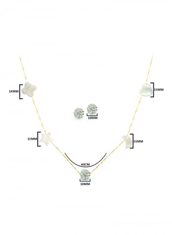 Set of 2 18 Karat  Gold Gradual Built In Mother Of Pearl And Crystal Ball Necklace and Earrings
