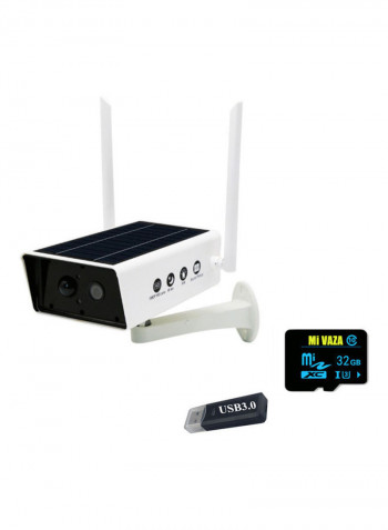 Outdoor Solar Powered Security Camera With 32GB TF Card And 3.0 Card Reader white