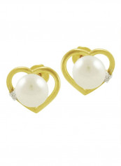 18 Karat Gold Diamonds And Pearls Heart Earrings