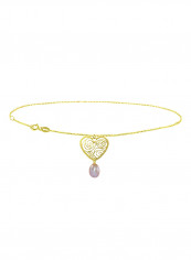 18 Karat Solid Yellow Gold Heart With 7 mm Drop Pearl Chain Bracelet
