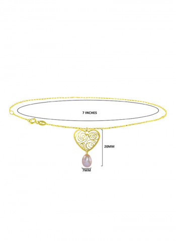 18 Karat Solid Yellow Gold Heart With 7 mm Drop Pearl Chain Bracelet