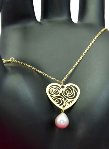 18 Karat Solid Yellow Gold Heart With 7 mm Drop Pearl Chain Bracelet