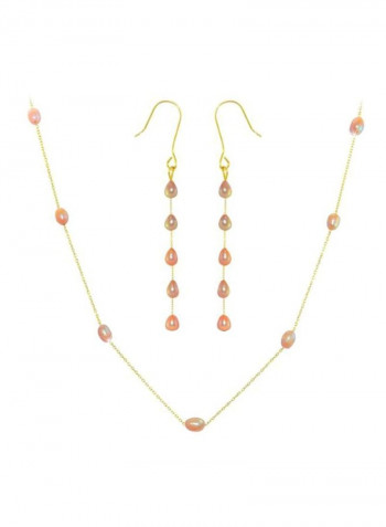 3-Piece 18 Karat Gold Plated Pearl Studded Jewellery Set