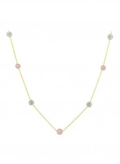 18 Karat Solid Gold Crystal Ball And Pearl Necklace