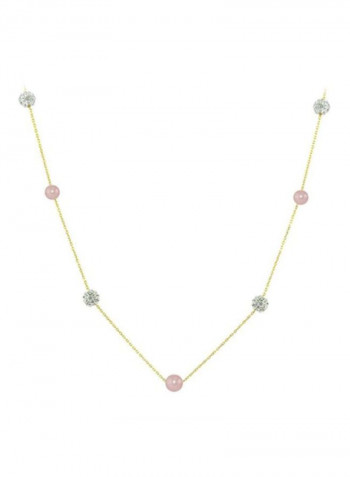 18 Karat Solid Gold Crystal Ball And Pearl Necklace