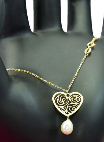 18 Karat Solid Yellow Gold Heart With 7 mm Drop Pearl Chain Bracelet