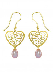 18 Karat Solid Yellow Gold Heart With 7 mm Drop Pearl Earrings